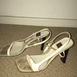 Strappy bone colored sling back 4 inch heels